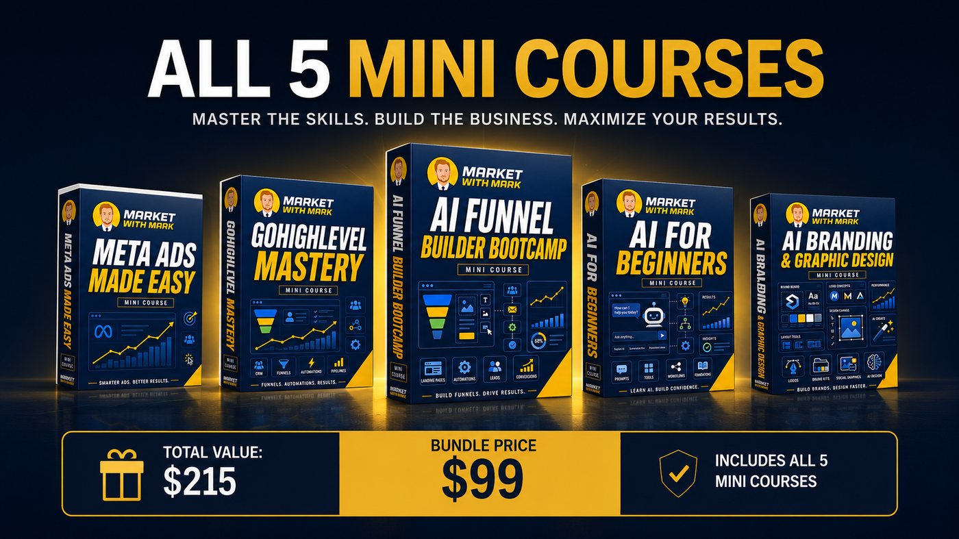 All 5 mini courses. Total value $215, bundle price $99.